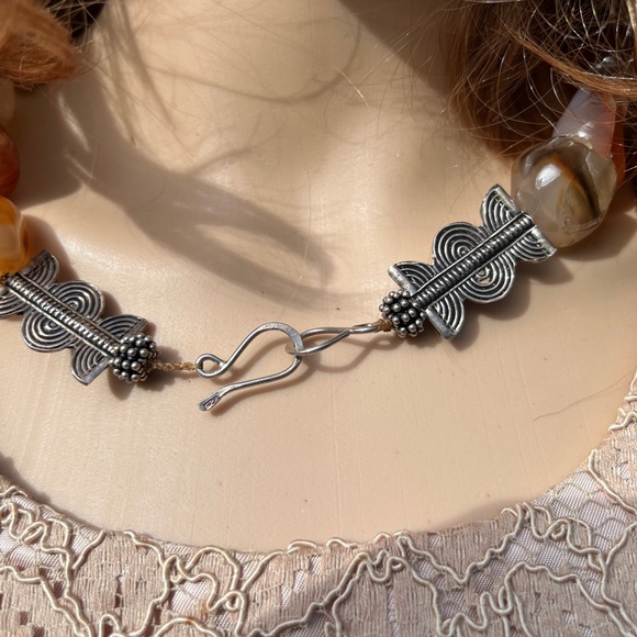 LARGE POLISHED CARNELIAN STONE STERLING SILVER NECKLACE - Picture 11 of 13